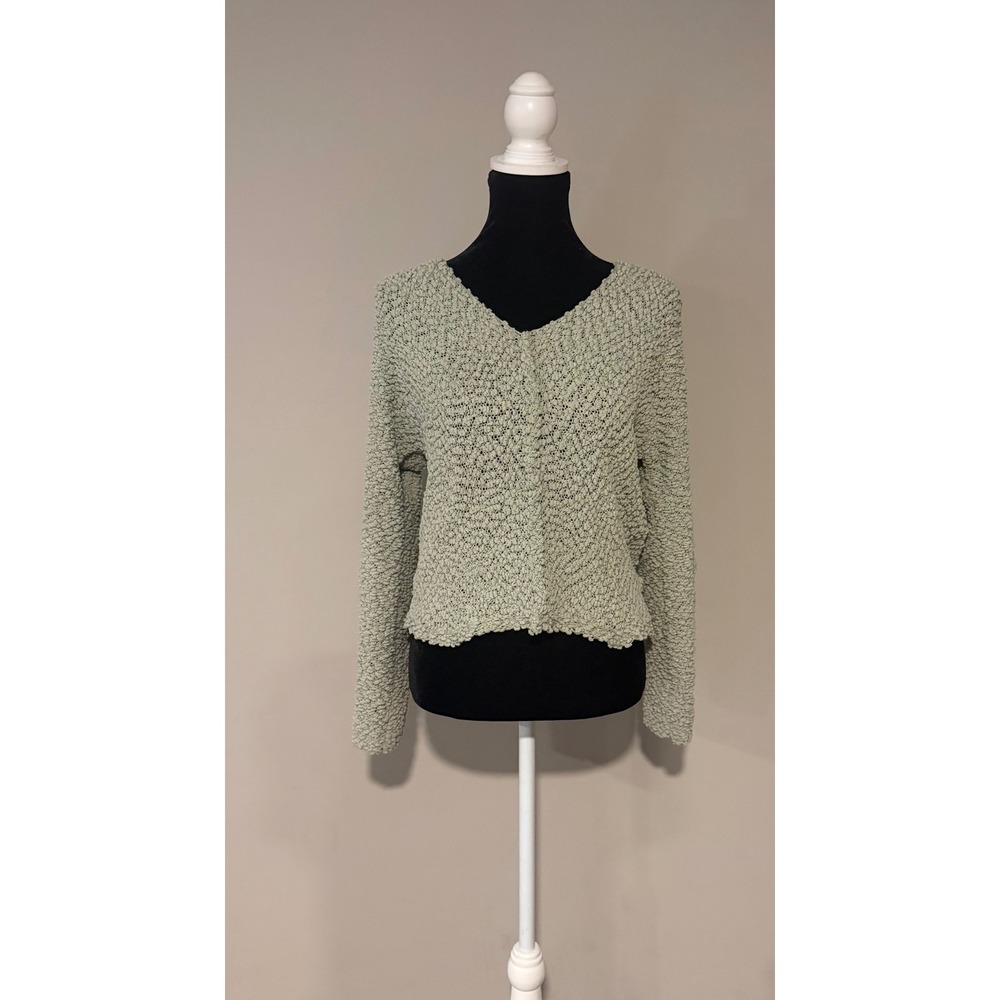 Altar'd State Popcorn Knit Sweater XS Sage Green V Neck Boho Cottagecore Top